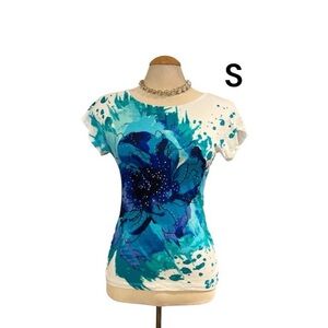 APT. 9 Tee Shirt Size Small Beautiful Vibrant Colours Bling 100% Rayon